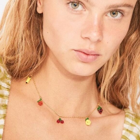Madewell Fruit Necklace Charm Casual Fun Preppy Gold tone Beaded Charms Summer - Picture 1 of 11
